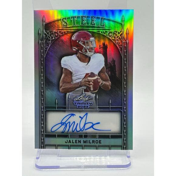 2024 Leaf Trinity Jalen Milroe Steel Silver Auto 4/15 SP...